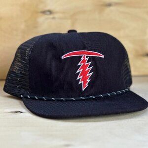 T-Bolt (Telluride-Grateful Dead Bolt) Black Corduroy + Mesh Co-ed Baseball Hat